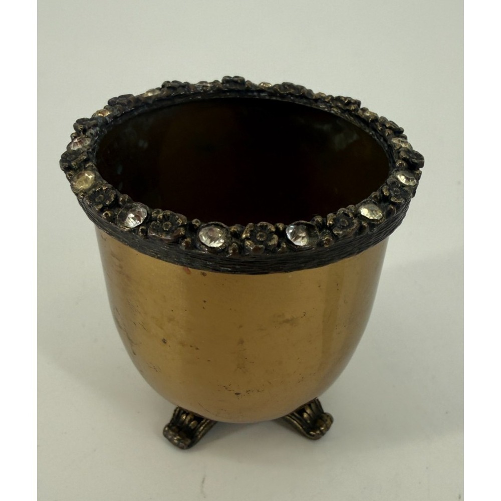 Vintage‎ Gold Tone Rhinestone Footed Vanity Cup Planter Glam Decor